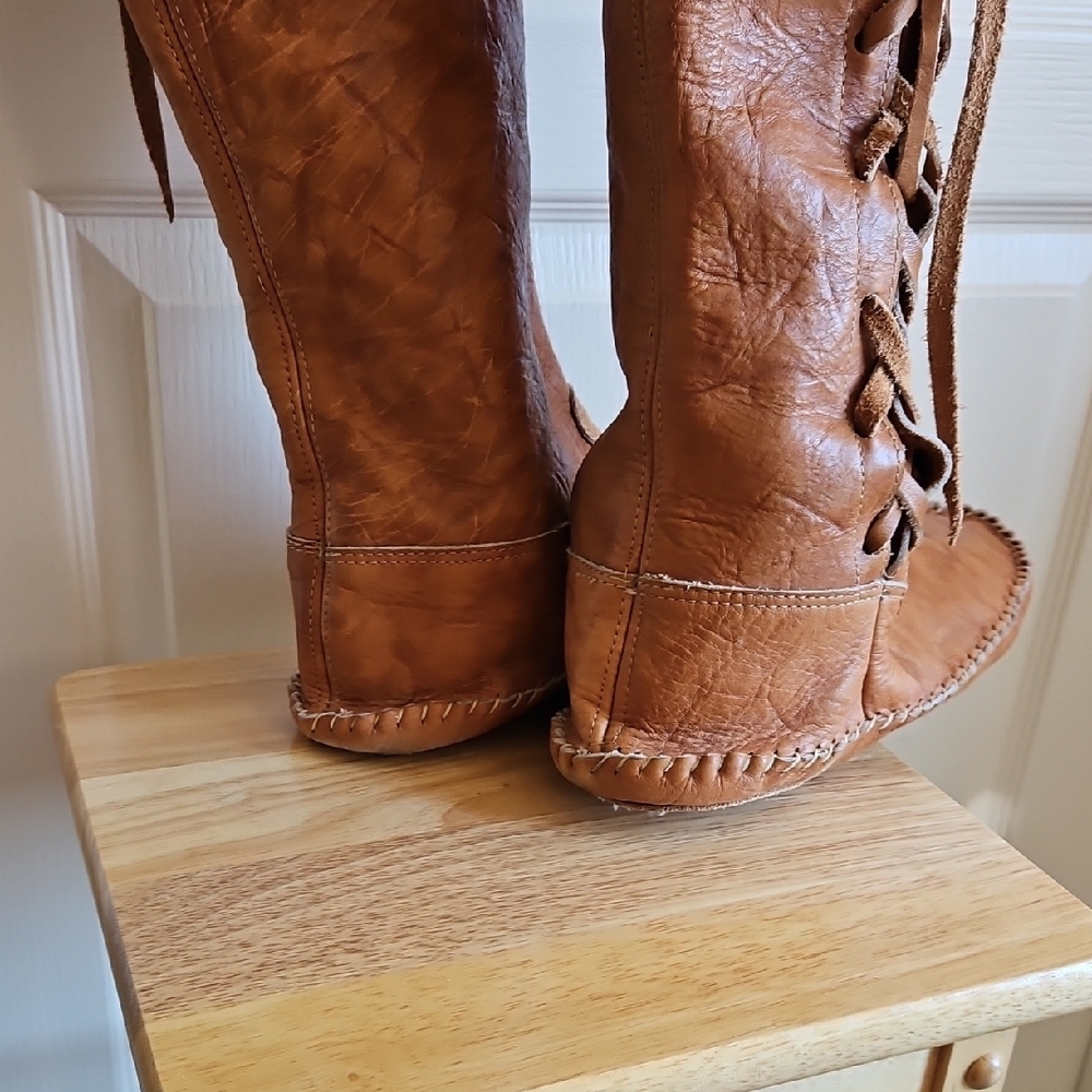 Handmade Brown Leather Fringe Boots - Picture 6 of 7